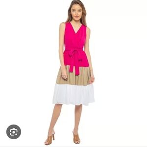 Parker And Rowe Pink and Tan Colorblock Dress. Size L